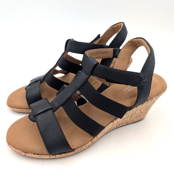 Rockport Briah Gladiator Wedge Sandals Women's Black/Brown Size US8 EU39 - Picture 1 of 12
